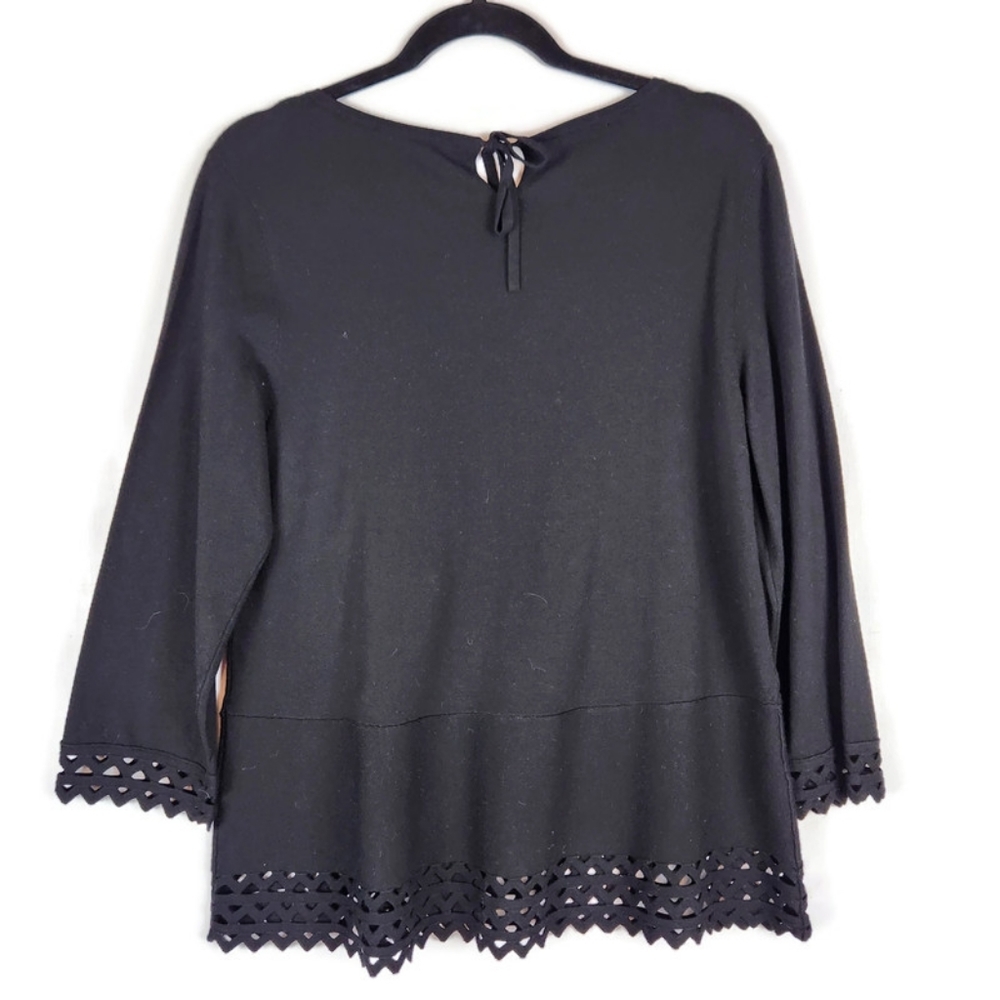 Talbots Shirt Womens Large Black Lace Trim - Picture 2 of 12